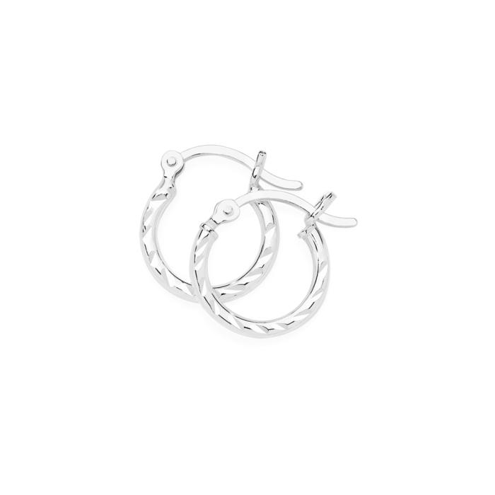 Sterling Silver Diagonal 2x14mm Dia-Cut Hoop Earrings