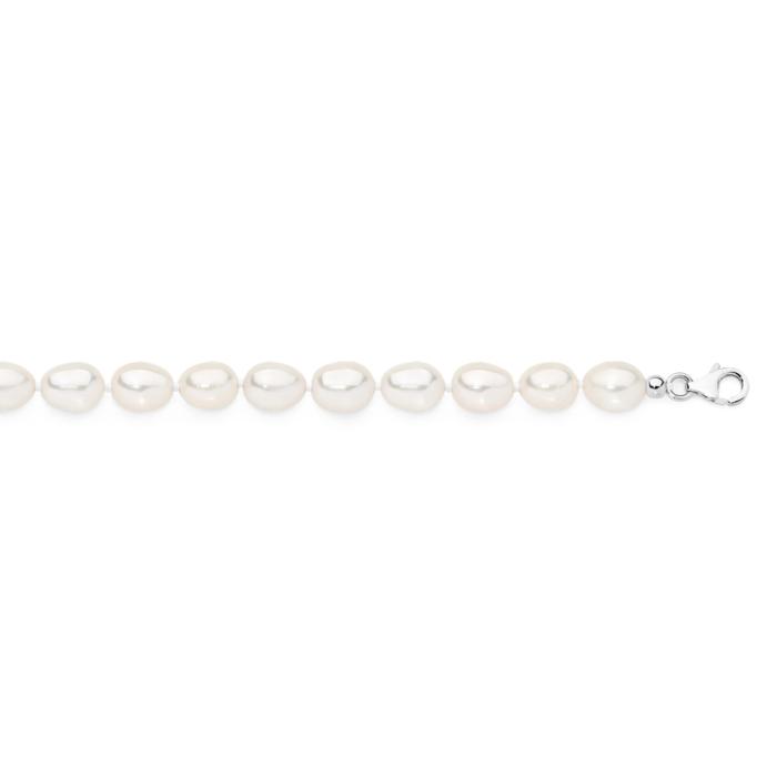 Sterling Silver 20cm 6-6.5mm Knotted Rice Freshwater Pearl Bracelet