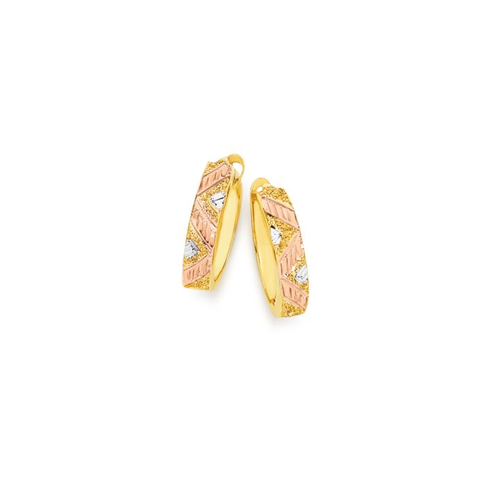 9ct Gold Tri Tone 10mm Stardust Huggie Earrings