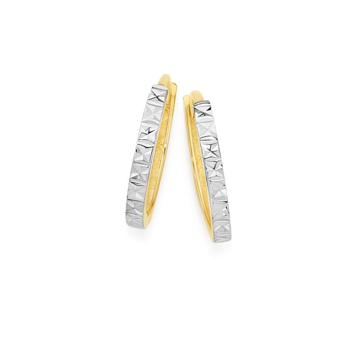 9ct Gold Two Tone 11mm Sparkle Huggie Earrings