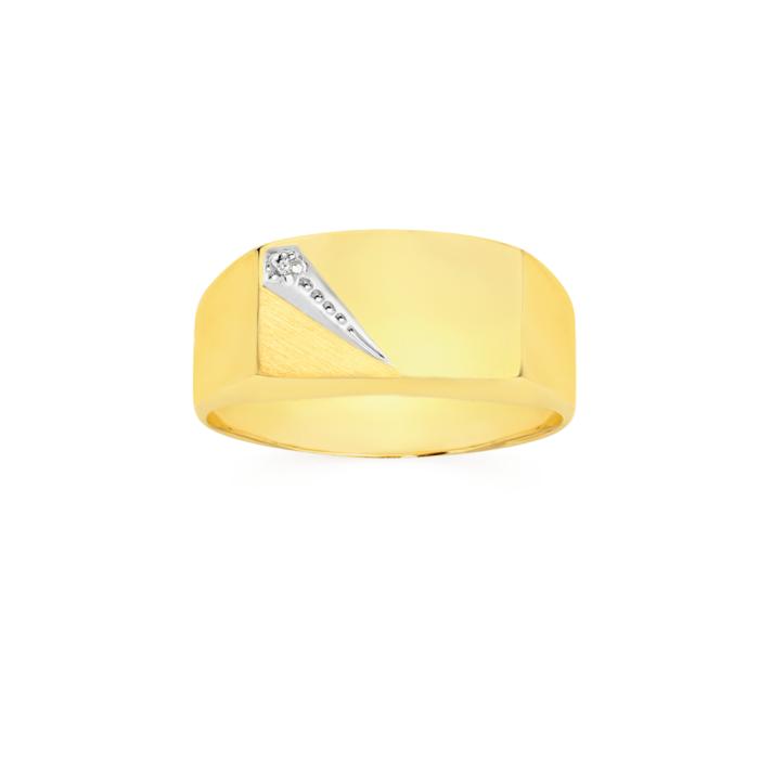 9ct Gold Diamond Signet Gents Ring