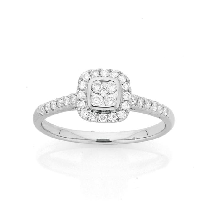 9ct White Gold Diamond Cushion Shape Ring