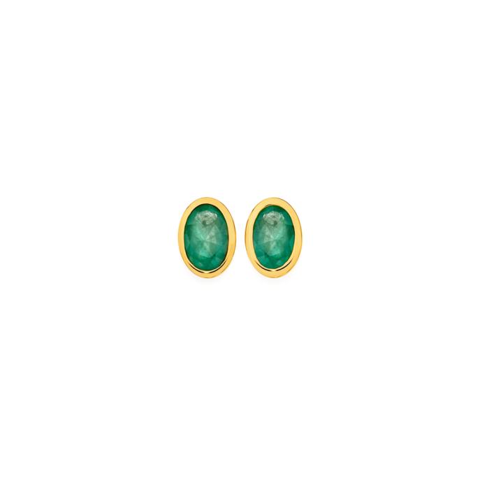 9ct Gold Emerald Oval Stud Earrings