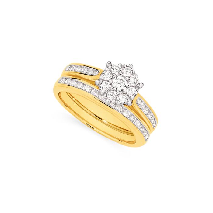 9ct Gold Diamond Cluster Bridal Set
