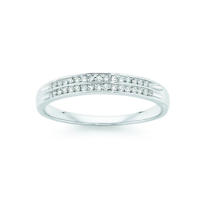 9ct White Gold Diamond Double Row Ring
