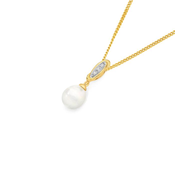 9ct Gold Cultured Freshwater Pearl & Diamond Slider Pendant