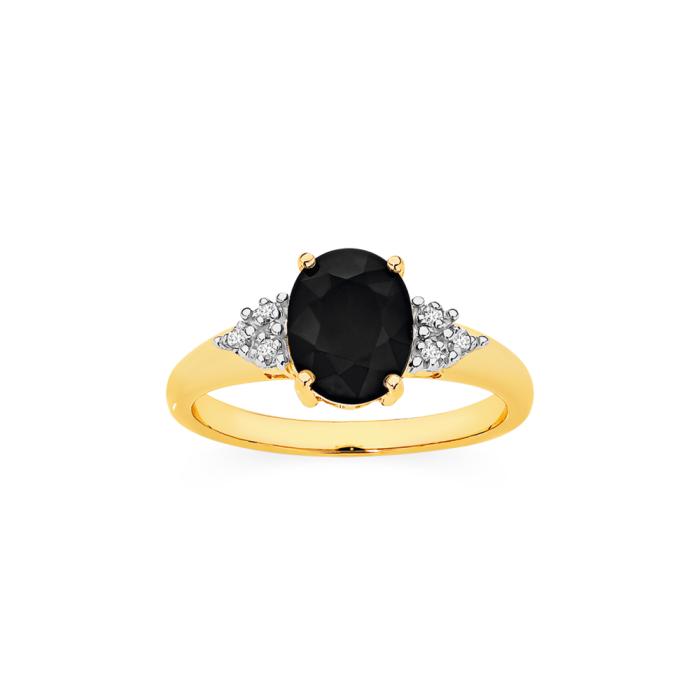 9ct Gold Black Sapphire & Diamond Ring