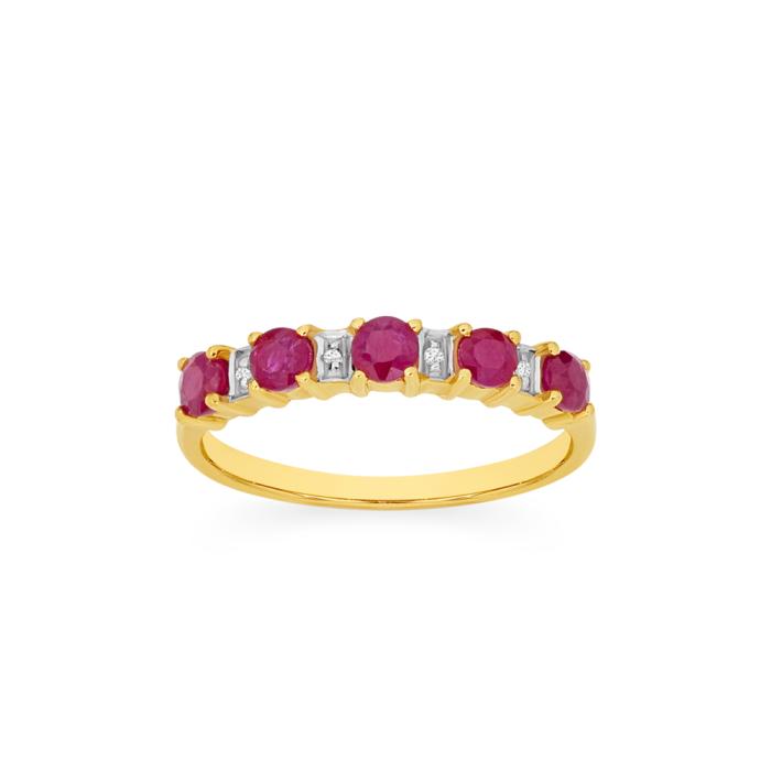 9ct Gold Natural Ruby & Diamond Claw Set Band