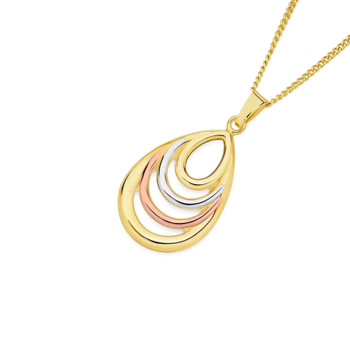 9ct Gold Tri Tone Multi Teardrop Pendant