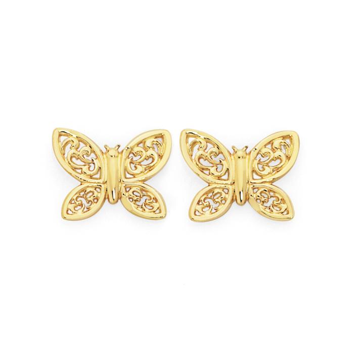 9ct Gold Filigree Butterfly Stud Earrings