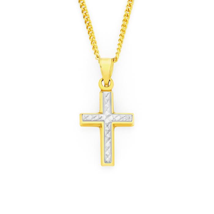 9ct Gold Two Tone Diamond-Cut Centre Cross Pendant