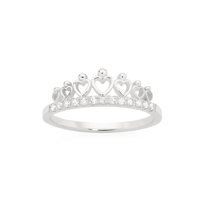 Sterling Silver 7 Hearts & Cubic ZirconiaTiara Ring