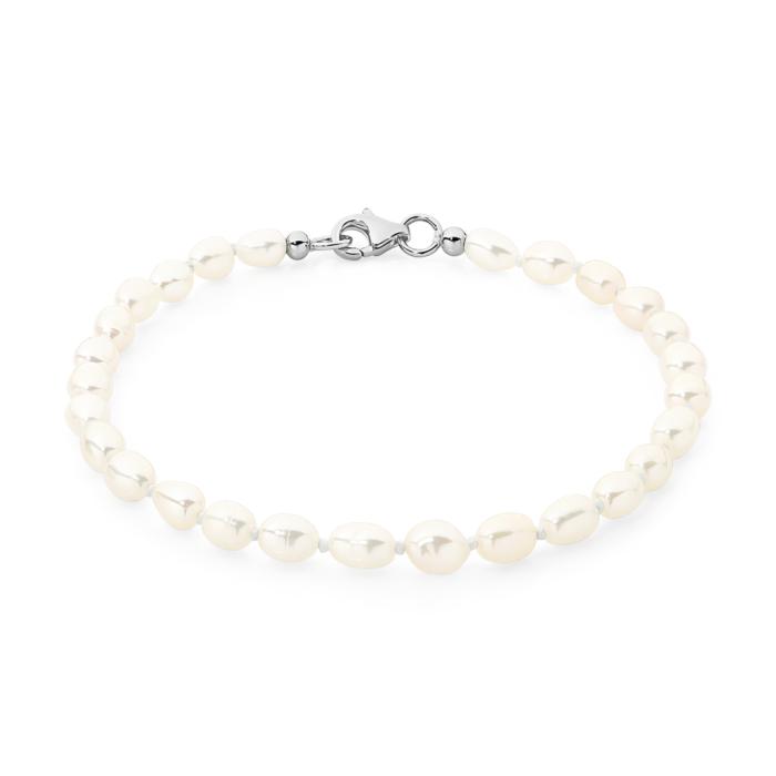 Sterling Silver 19.5cm Knotted Rice F/W Pearl Bracelet