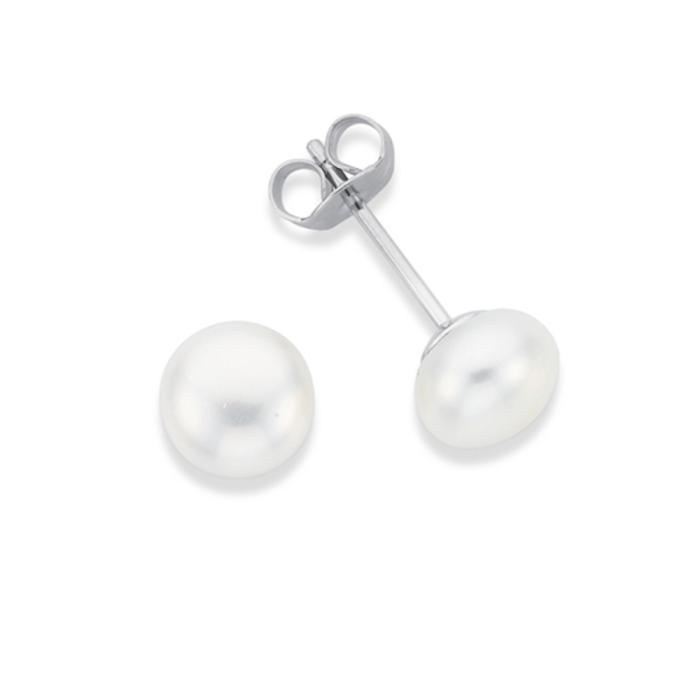 Sterling Silver 7x7.5mm Button Cultured Freshwater Pearl Stud Earrings