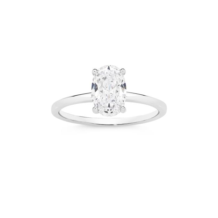 Sterling Silver Oval Cubic Zirconia Solitaire Ring