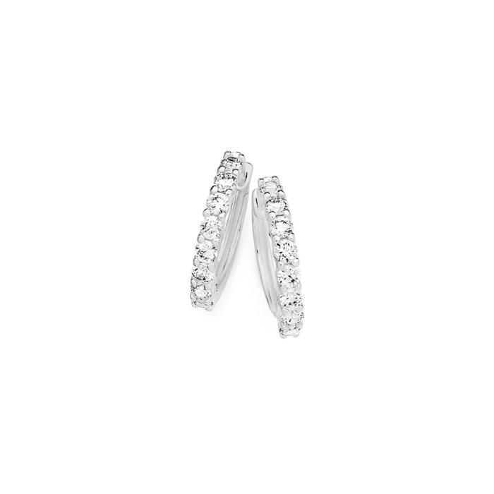 Silver CZ Claw Set Fancy Side Hoop Earrings