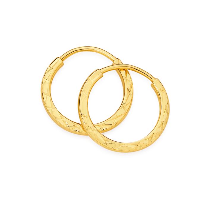 9ct 10mm Diamond-Cut & Polished Flexi Hoop Earrings