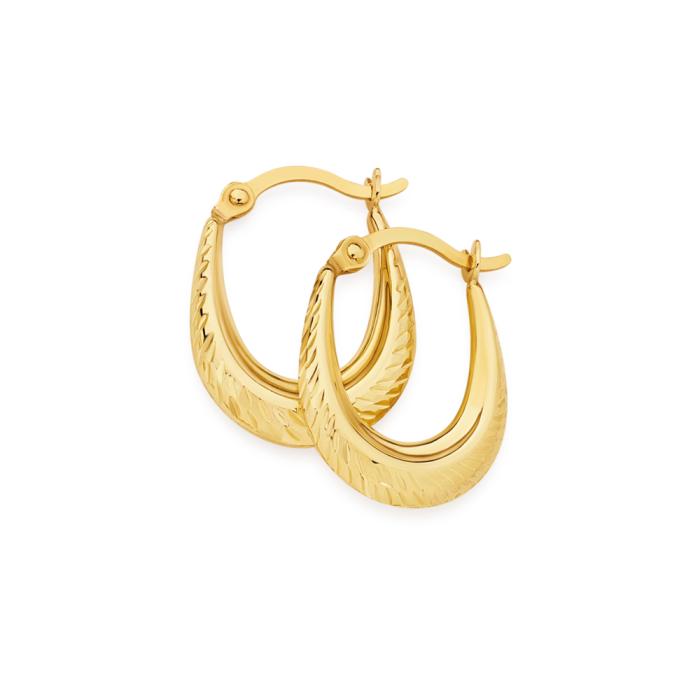 9ct Gold 8mm Diamond-Cut Oval Creole Earrings