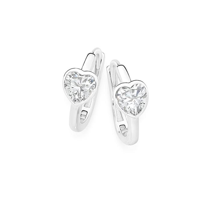 Sterling Silver Cubic Zirconia Heart Huggie Earrings
