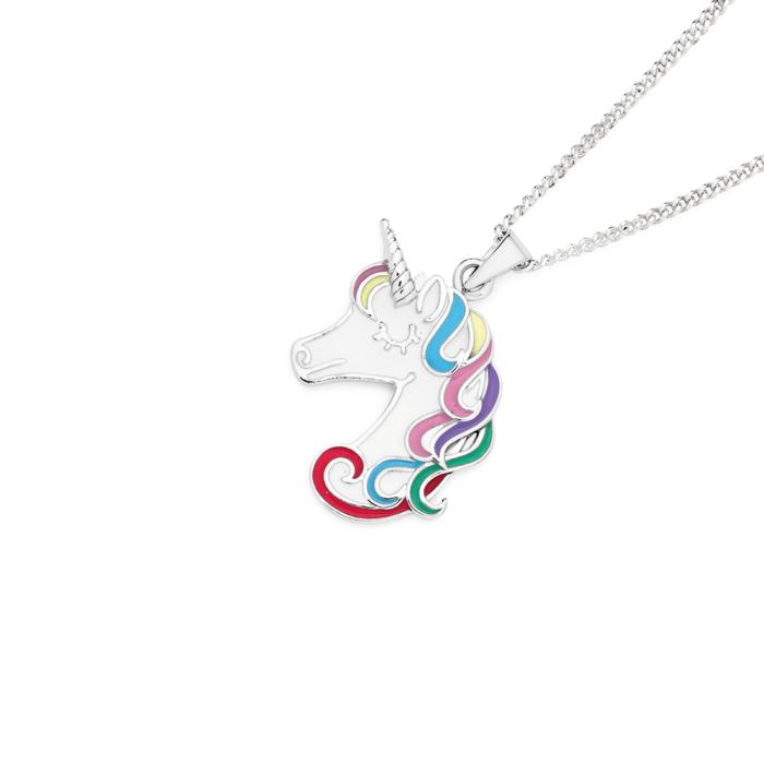 Sterling Silver Multi-Colour Enamel Unicorn Head Pendant