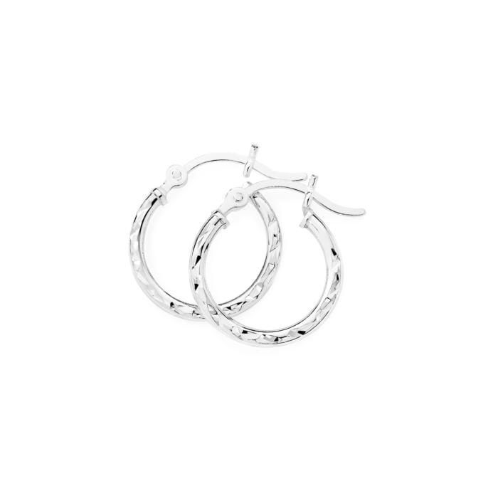 Sterling Silver 2x16mm Diamond-cut Hoop Earrings