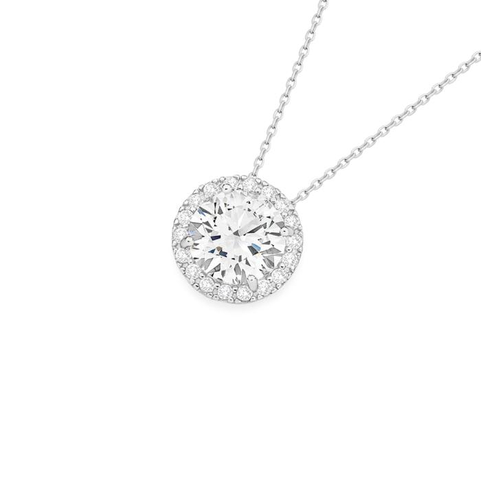 Sterling Silver Cubic Zirconia & Halo Slider Pendant