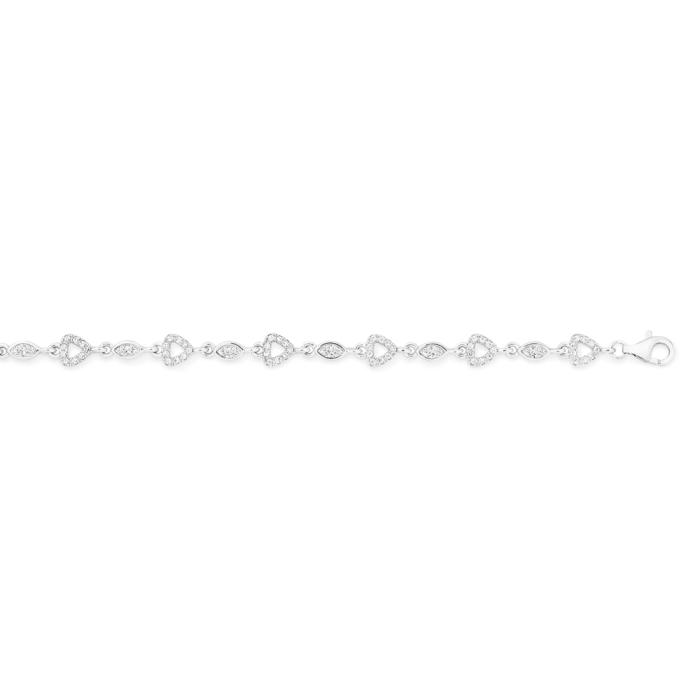 Sterling Silver 18+2cm Heart Cubic Zirconia & Marquise Bracelet