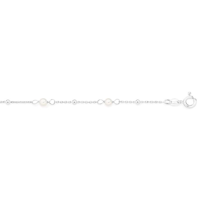 Sterling Silver 19cm Pearl & Bead on Cable Link Bracelet