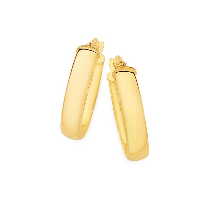9ct Gold Half Round Oval Hoop Earrings