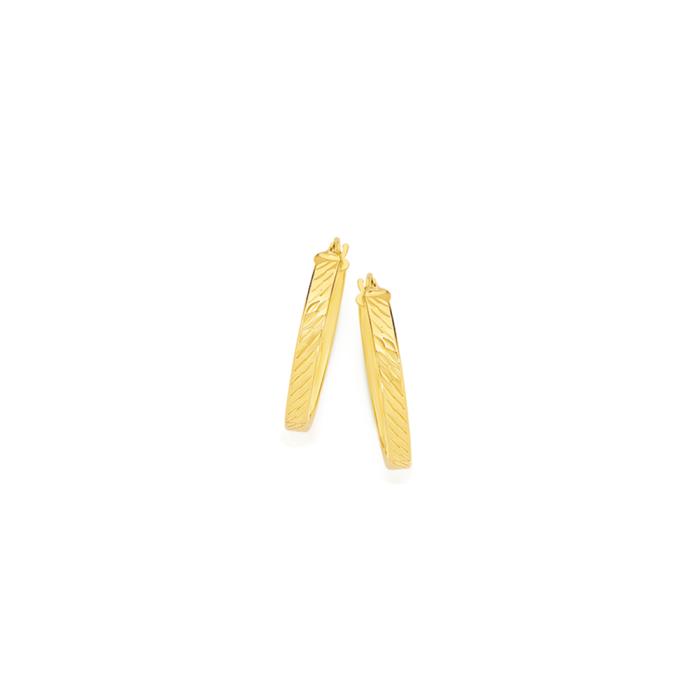 9ct Gold 15mm Square Tube Diamond-Cut Oval Hoop Earrings
