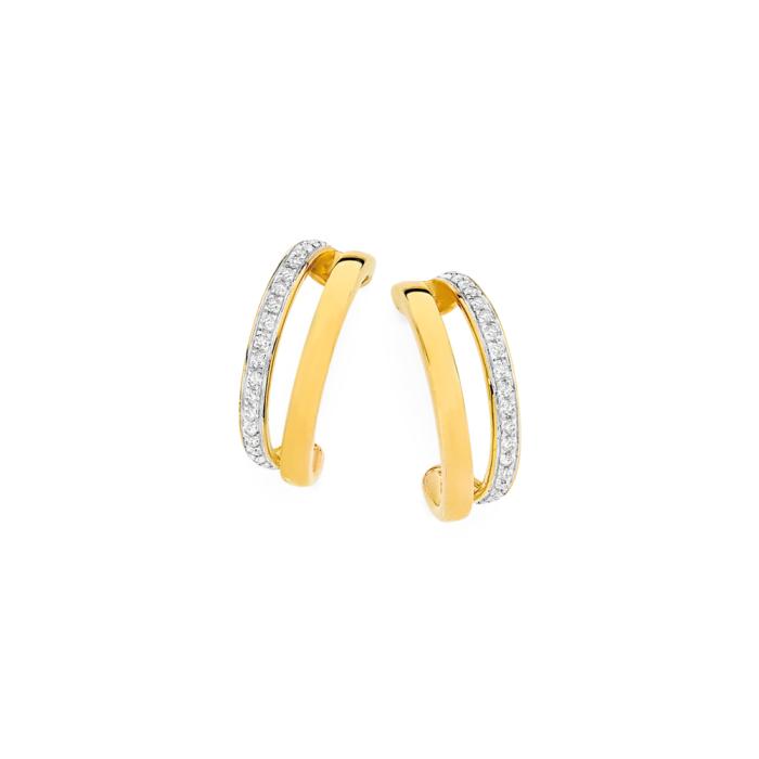 9ct Gold Diamond Double Row Stud Earrings