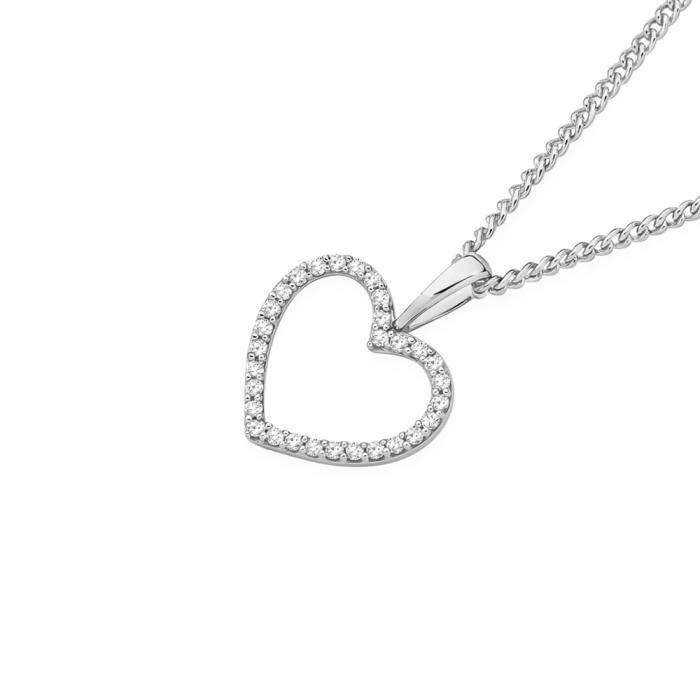 Exquisites 9ct White Gold Diamond Heart Pendant