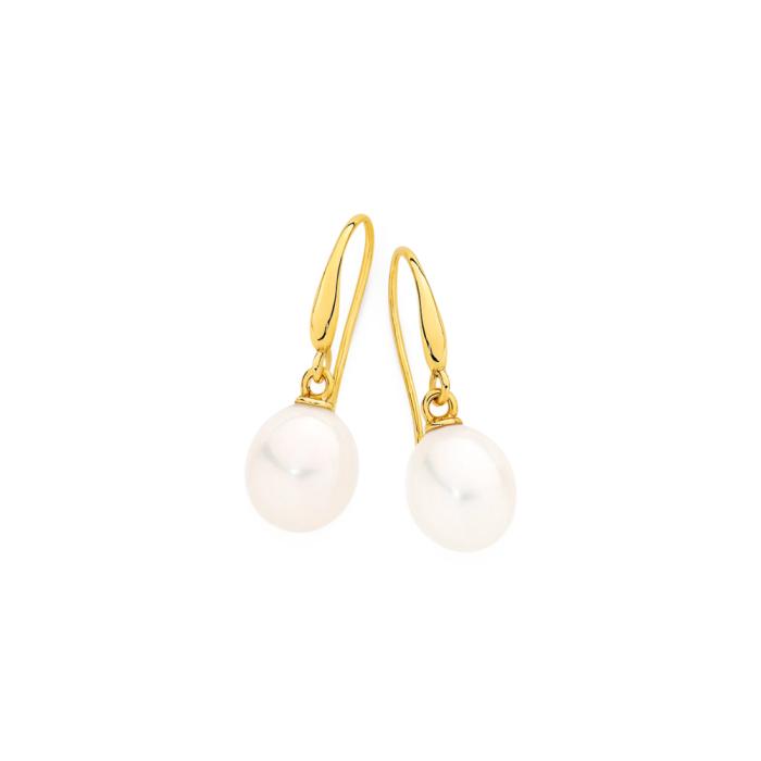 9ct Gold Cultured Freshwater Pearl Hook Earrings