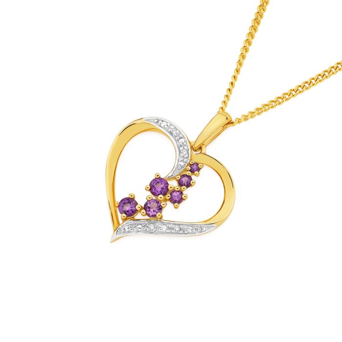9ct Gold Amethyst & Diamond Pendant