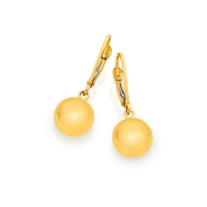 9ct Gold 9mm Lever Back Euro Ball Earrings