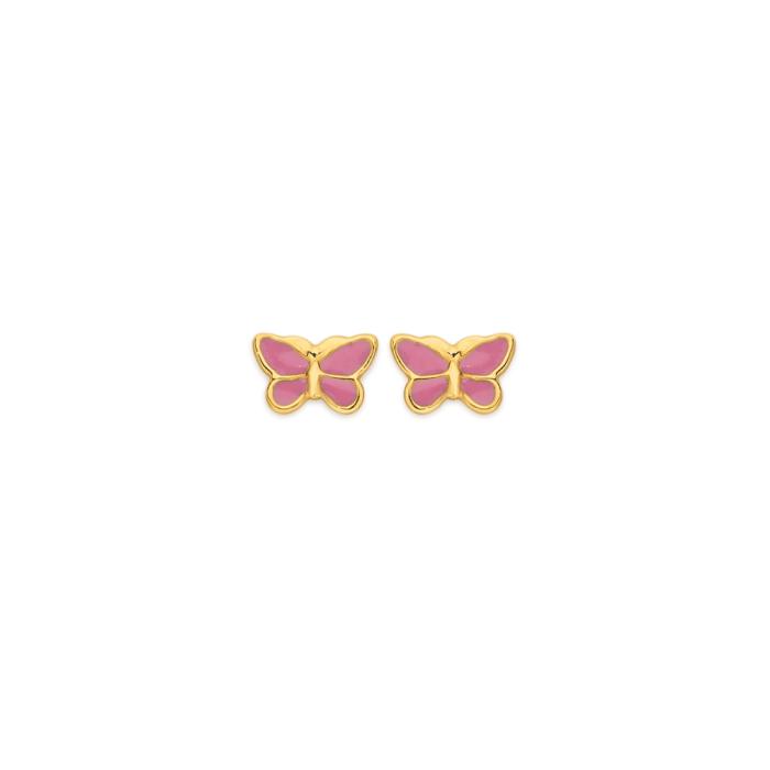 9ct Gold Pink Enamel Butterfly Stud Earrings