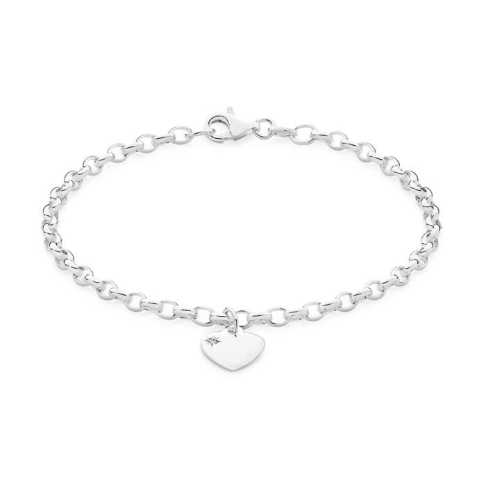 Sterling Silver 19cm Oval Belcher With Heart Charm
