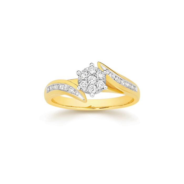 9ct Gold Diamond Cluster Swirl Ring