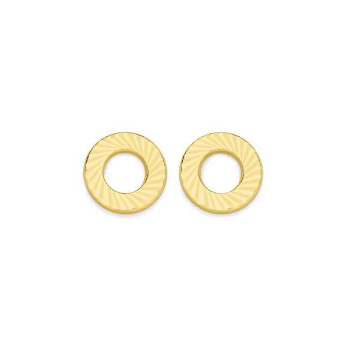 9ct Gold Diamond-Cut Open Circle Stud Earrings