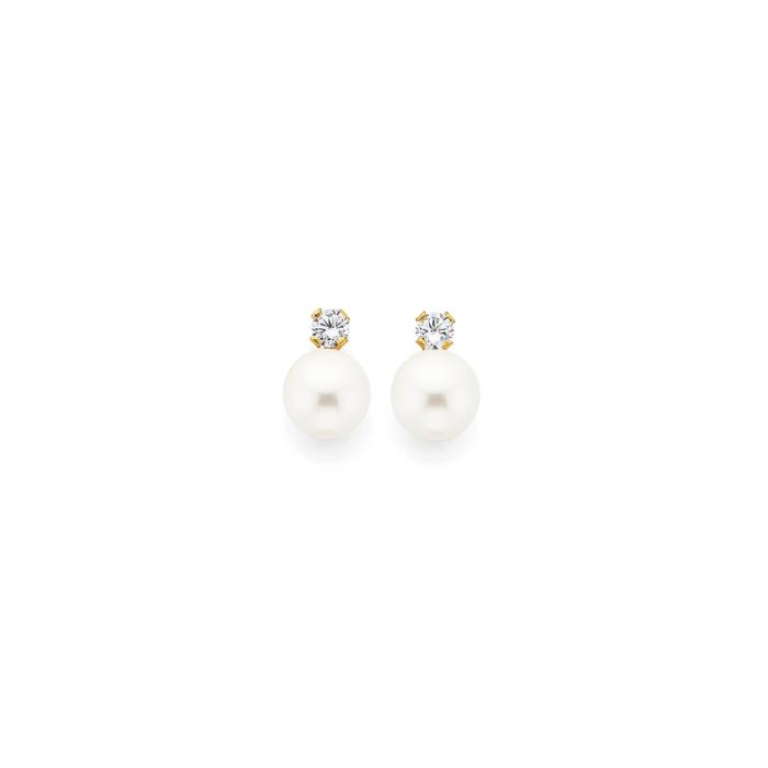 9ct Gold Cultured Freshwater Pearl & Cubic Zirconia Earrings