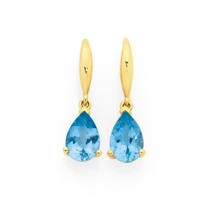 9ct Gold Sky Blue Topaz Pear Drop Earrings