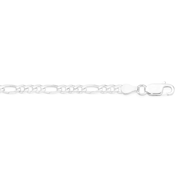 Italian Made Silver Bevelled 3+1 19cm Solid Dia-Cut Figaro Bracelet