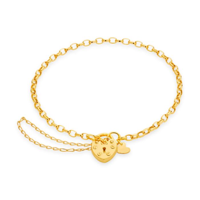9ct Gold 19cm Hollow Belcher Padlock Bracelet
