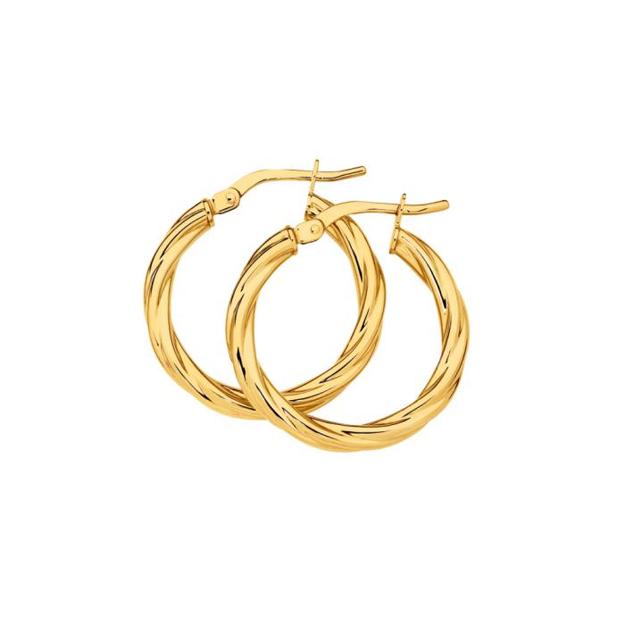 9ct Gold 2.5x15mm Twist Hoop Earrings