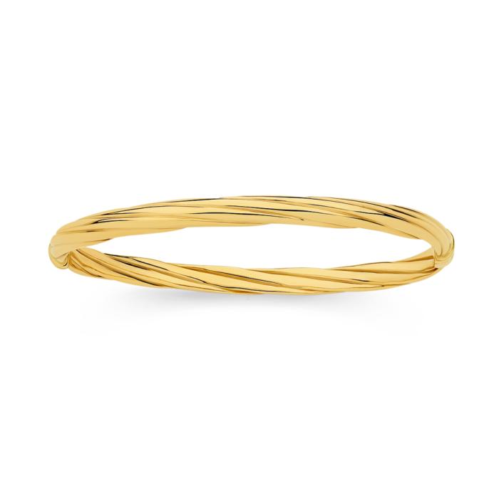 9ct Gold 60mm Hollow Half Round Twist Hinged Bangle