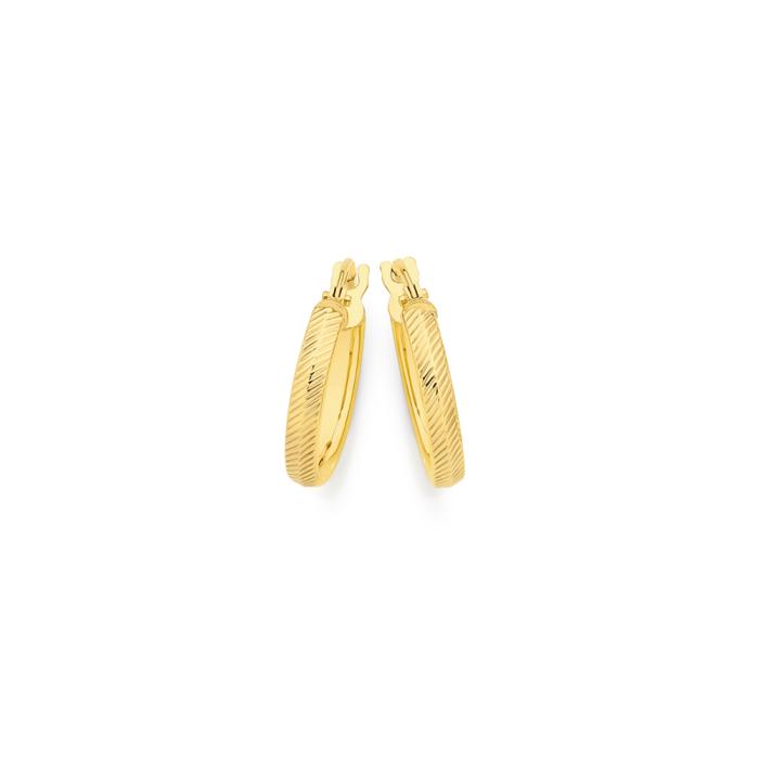9ct Gold 10mm Fine Line Pattern Half Round Hoop Earrings