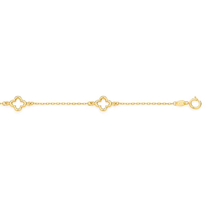 9ct Gold 19cm Multi Open Clover Solid Trace Bracelet