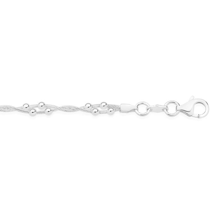 Silver 18+3cm Serpent Twist & Ball Bracelet - Made In Italy