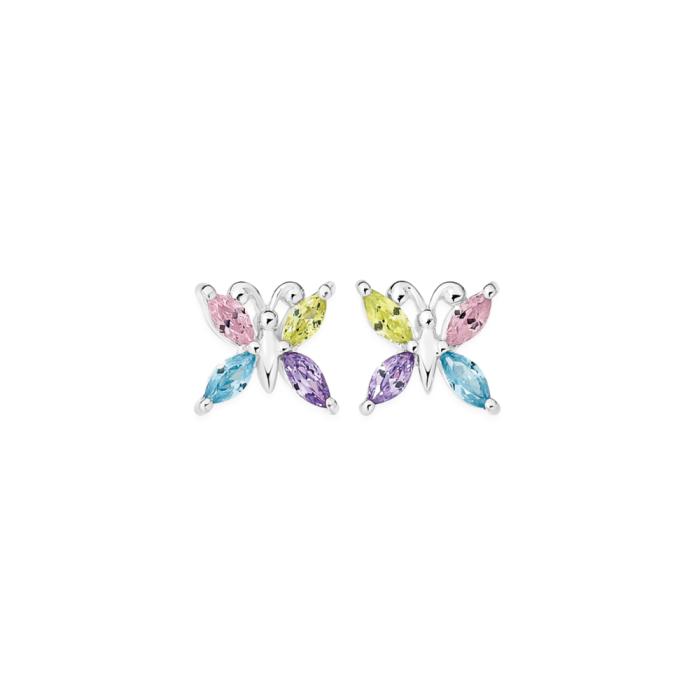 Silver Pastel CZ Butterfly Stud Earrings