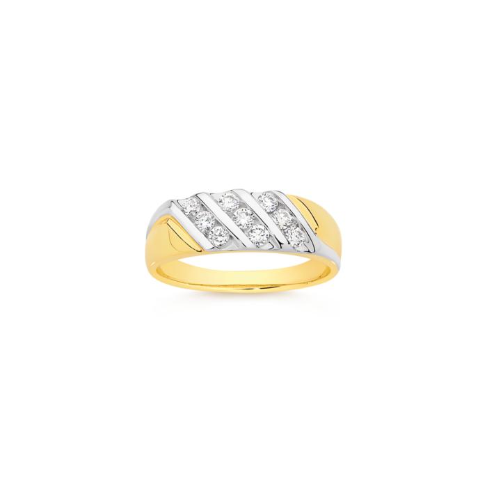 9ct Gold 0.50ct Lab Grown Dia Size W Triple Diagonal Lines Gents Ring